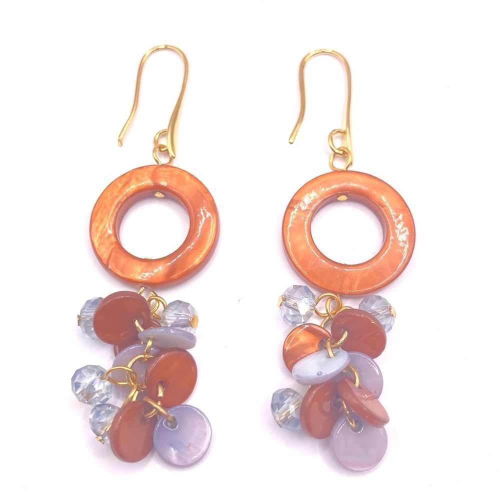 Natural Dyed Shell Geometric Vintage Style Dangle Earrings
